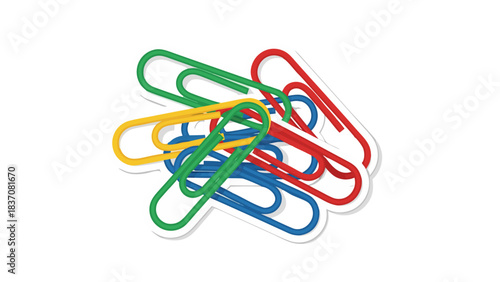A Pile Of Colorful Paper Clips Blue Green Red Yellow Tied Together On A Black Background With A White Outline Sticker Effect