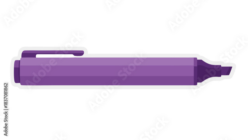 A purple highlighter marker with a white outline against a black background symbolizing creative tools and office supplies for marking and emphasizing text in a simplified digital art style