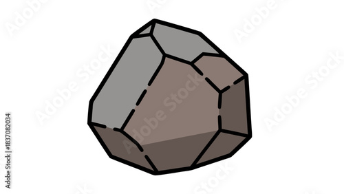 A simple polygon style illustration of a brown and grey rock with black outlines on a black background with no visible defects or animals and no hands or faces