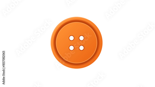 A Simple Round Orange Button with Four Holes on a Black Background Object Top View