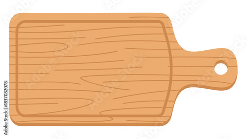 A Simple Wooden Cutting Board with a Handle and Grain Detail Isolated on a Black Background