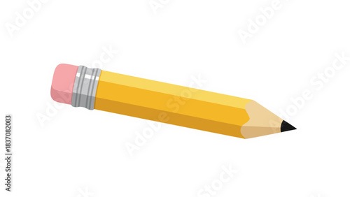 A Simple Yellow Pencil With a Pink Eraser and White Barrel Strips Against a Solid Black Background With Subtle Shadows Highlighting its Shape and Form Ideal for Educational or Office Themes