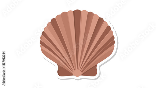 A Single Beige Scallop Shell Centered Against a Black Background With a White Outline and Subtle Shadow Accentuating Its Pleated Texture and Radial Pattern