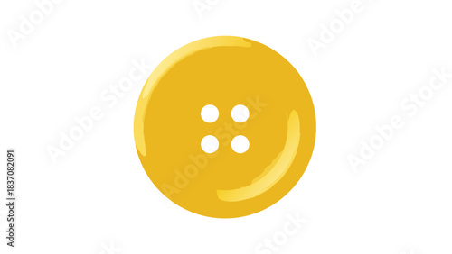 A Single Bright Yellow Four-Hole Sewing Button Centered Against a Solid Black Background With Subtle Highlights Indicating a Smooth Surface