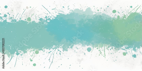 Abstract green watercolor grunge background with blue ink drops and paint splashes texture design