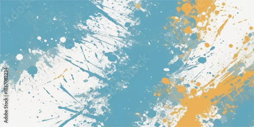 Abstract blue watercolor splash background with green ink drops and grunge paper texture pattern