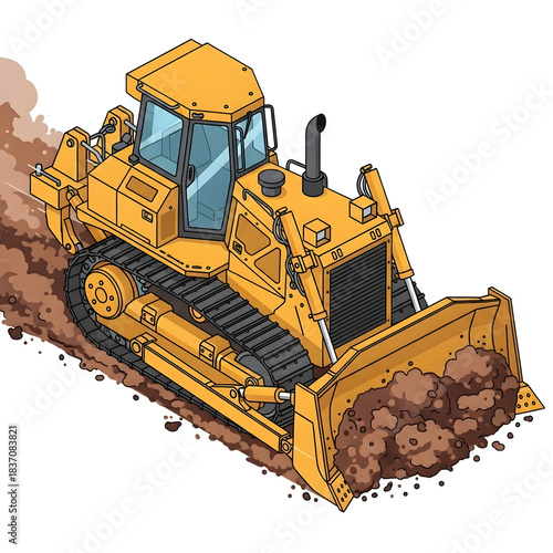 Powerful Construction Bulldozer Moving Dirt on a Construction Site