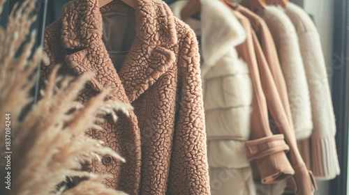 A photo of a maternity coat on a rack.
