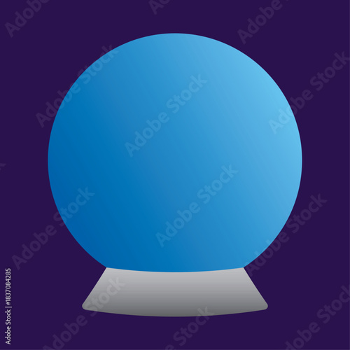 Crystal ball for fortune telling, a magical tool used by fortunetellers and magicians. Magic blue crystal ball isolated on a purple background. Flat vector illustration.