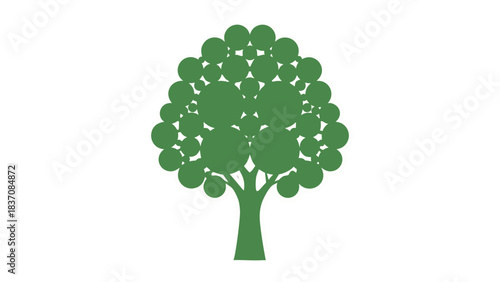 A stylized green tree with a full rounded canopy and a thick trunk set against a solid black background with a subtle white outline emphasizing its shape and form