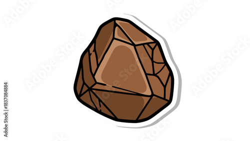 A Stylized Illustration of a Cracked Brown Rock with a White Outline on a Black Background