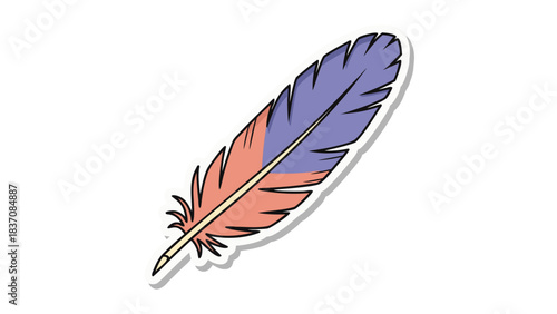 A Stylized Illustration of a Feather With Purple and Pink Tipped Sections Against a Black Background