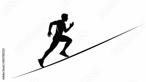 Silhouette of a determined runner ascending a steep incline, striving for success.