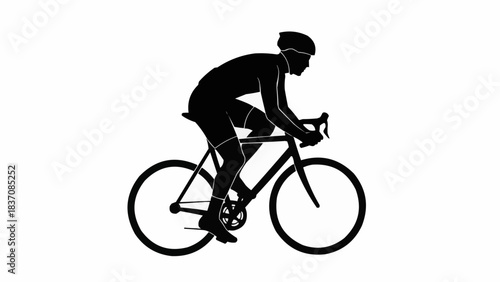 Cyclist in motion silhouette on a road bike, focused and determined.