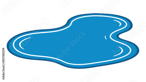 Abstract Blue Water Puddle Shape on Black Background Flat Design Simple Graphic Element
