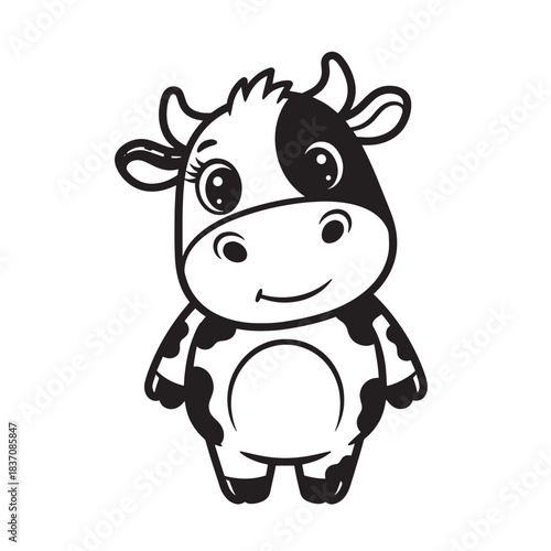 Playful and Cute Cartoon Cow Character Standing On Farmground With Friendly Smile.