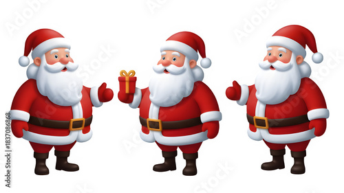 Cartoon Santa Claus with Gift and Gestures