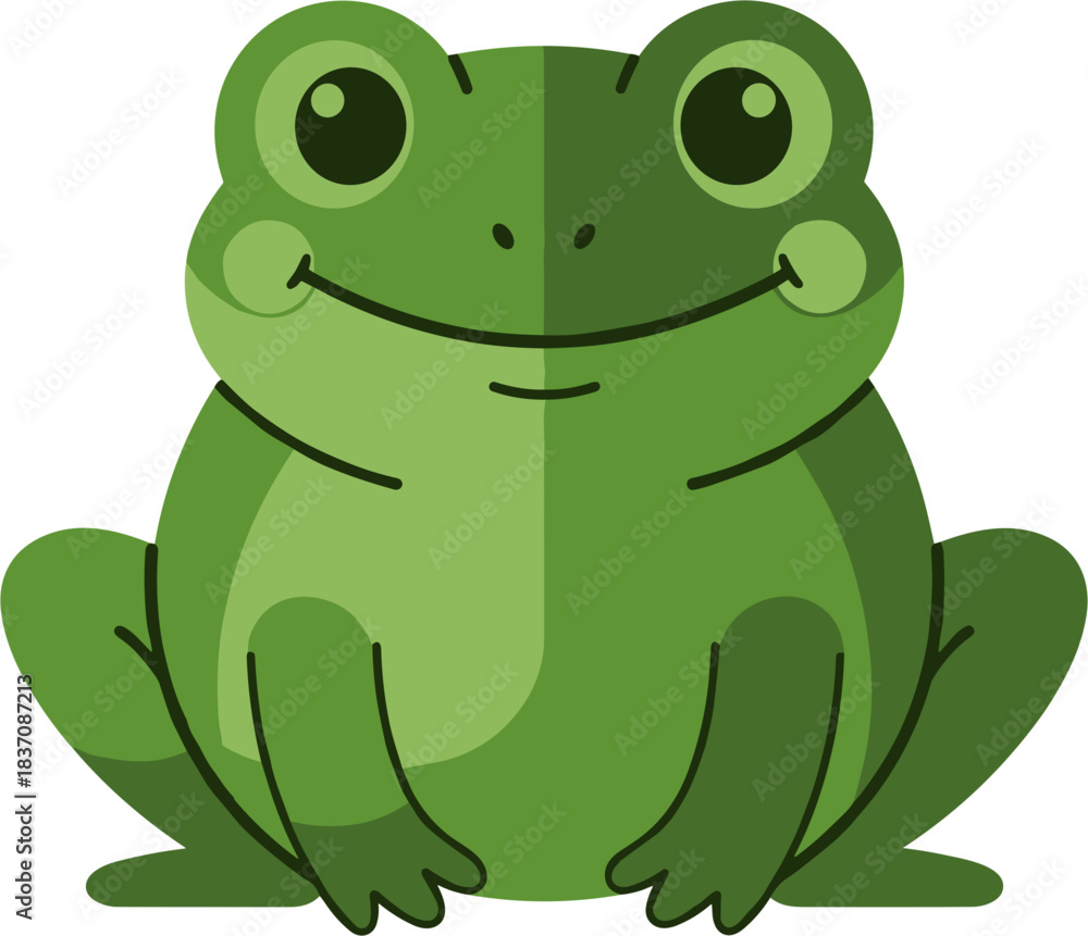 Fototapeta premium Cartoon Frog Sitting with a Cheerful Expression.