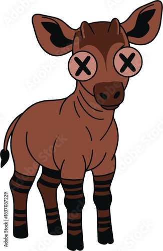 Cartoon Okapi Calf with X Eyes and Striped Legs.