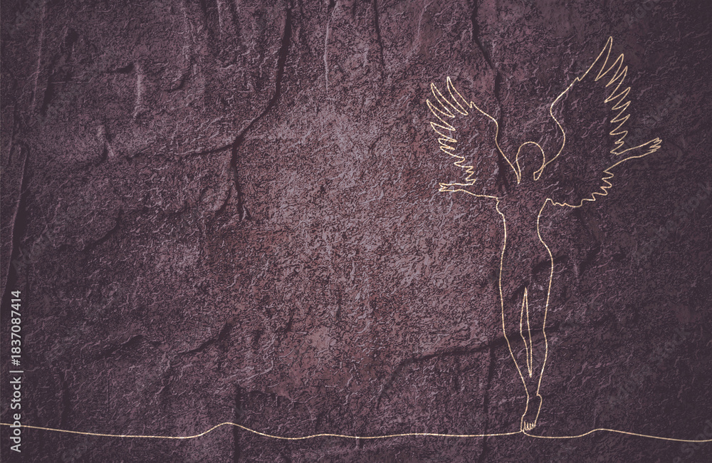 Naklejka premium Fantasy woman angel soars in the air with huge bird wings. Girl in levitation flies. Lady goddess