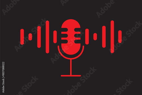 Podcast guest icon. Outline podcast guest vector icon color flat isolated. Red color Mic icon. Vector illustration.