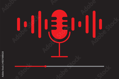 Podcast guest icon. Outline podcast guest vector icon color flat isolated. Red color Mic icon. Vector illustration.