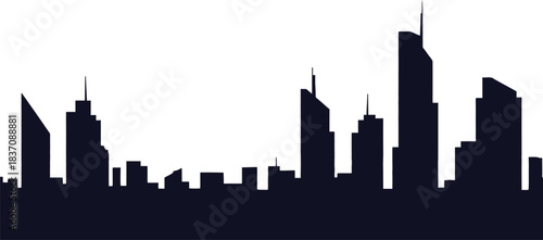 Sleek dark cityscape silhouette against bright white background perfect for modern corporate branding projects and design overlays