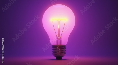 Glowing Light Bulb on Purple Background, Creative Idea 

