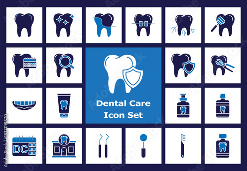 Dental Care Icon Set A Collection of Oral Hygiene and Dental Health Symbols
