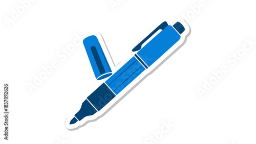 Blue Marker with Cap Off Isolated on Black Background Offering Versatile Creative and Writing Applications