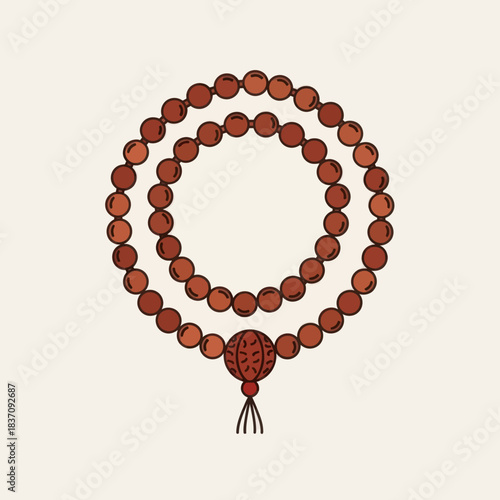 Vector illustration of japa mala beads, prayer beads used in hinduism and buddhism.