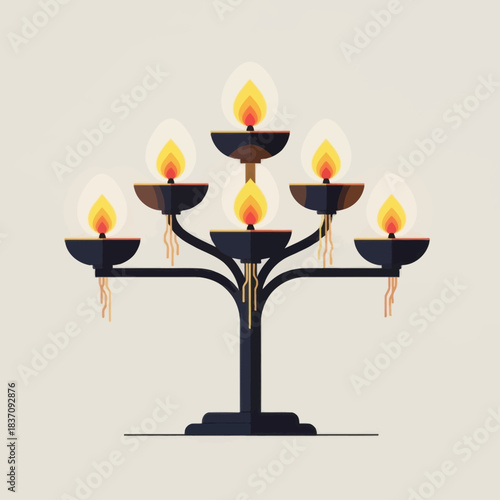 Candelabrum with seven burning candles. Symbol of celebration, light, spirituality and memory.