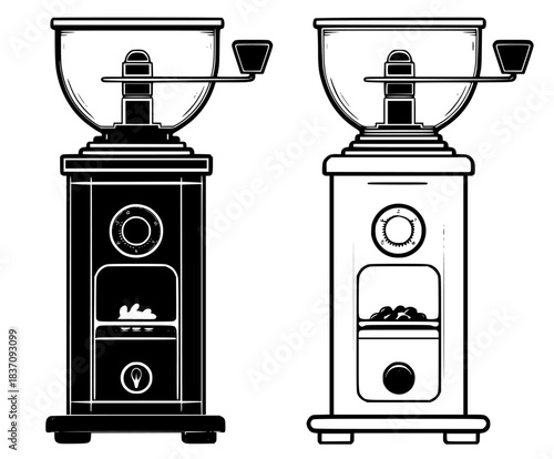 Caffeine Creators: Journey Coffee Grinders | Clean, isolated vector art for creative projects.
