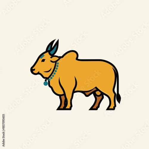 Cartoon illustration of nandi bull, vehicle of hindu god shiva, isolated on white.