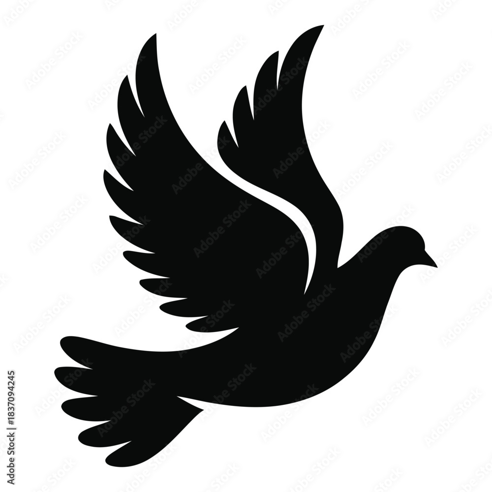 Obraz premium Flying Dove Bird Silhouette Vector Icon, dove of peace