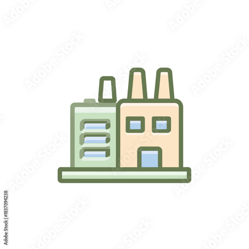 A minimalist vector icon of an industrial factory building