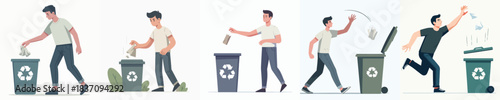 Men throw the rubbish into the gargabe bin