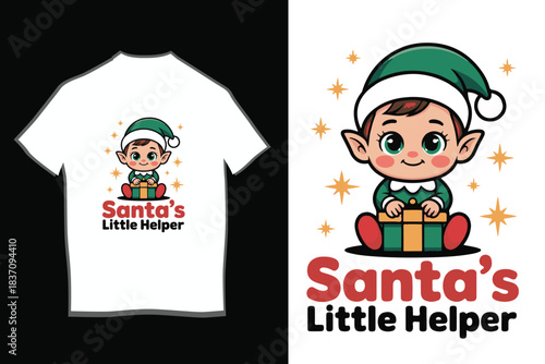 Adorable Baby Elf Santa's Little Helper T-Shirt Design