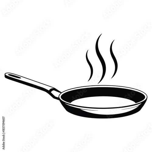 Vector illustration of frying pan with steam isolated on transparent background, Vintage Steaming Frying Pan Kitchen Tool Vector Icon