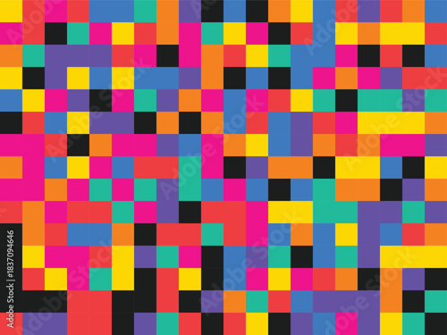 Vibrant Digital Mosaic Artwork Featuring Geometric Shapes and Colorful Patterns