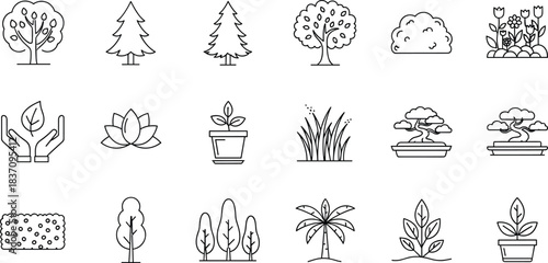 Charity and Donation Line Art Icon Set, Flat Vector Illustration, Representing Fundraising, Volunteering, Help, Love, Welfare, Humanitarian Aid, and Social Service.