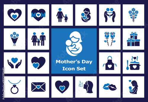 A comprehensive collection of elegant Mother's Day icons, thoughtfully designed to symbolize maternal love, family bonds, and celebratory moments, perfect for digital greetings and festive projects