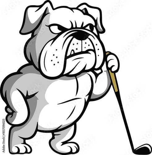 Angry Bulldog Golf Mascot with Club Vector