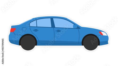 Blue Sedan Car Side View Simple Flat Design Isolated On Black Background Realistic Digital Art