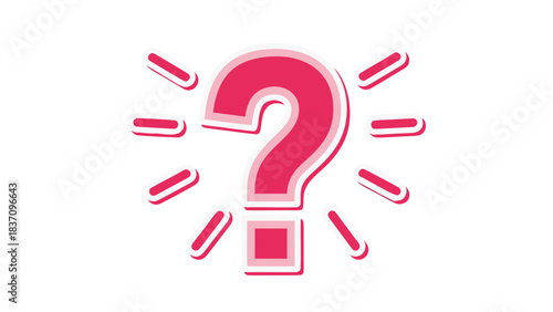 Bright Pink Question Mark Symbol with Glowing Light Rays on Black Background Represents Inquiry Confusion Uncertainty and Solving Problems in Graphic Design