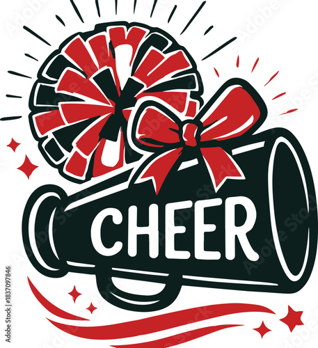 Cheer | Megaphone with Bow & Pom-Pom | Cheerleading | Cheerleader design