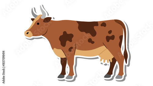Brown spotted cow standing profile view on black background stylized cartoon illustration