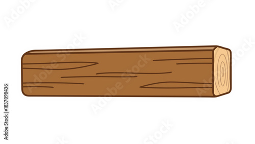 Brown Wooden Log with Visible Grain Texture and Square Cut Ends Isolated on Black Background