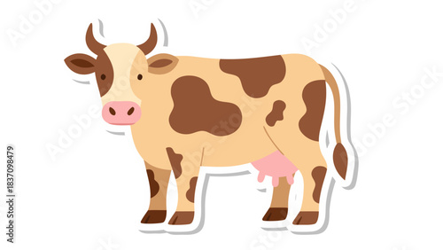 Brown and White Spotted Cow Standing on a Black Background with White Border Livestock Farm Animal Farm Domestic Animal Mammal Bovine Cattle