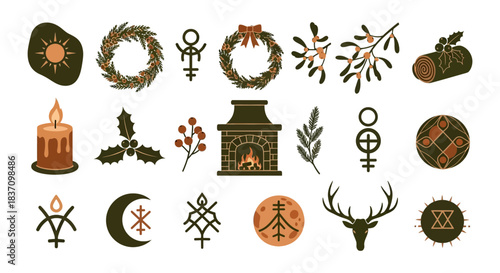 A Serene Winter Solstice Rituals Silhouette Set Reflecting Ancient Earthy